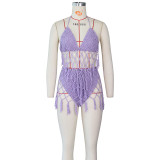 Women Sexy Crochet Beach Cover-up Knitting Swimsuit Two-Piece Set