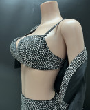 Summer Beaded Deep V Three-Piece Fashion Shorts Set