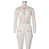 Women Sexy Crochet Beach Cover-up Knitting Swimsuit Two-Piece Set