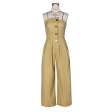 Summer Strapless Metal Button Wide-Leg Jumpsuit