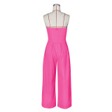Summer Strapless Metal Button Wide-Leg Jumpsuit