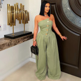 Summer Strapless Metal Button Wide-Leg Jumpsuit