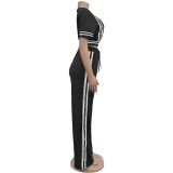 Spring Trendy Wide-Leg Loose Casual Trousers Short Sleeve Crop Top Two-Piece Set