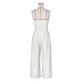Summer Strapless Metal Button Wide-Leg Jumpsuit