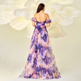 Summer Luxury Off-Shoulder Slim Waist Print Swing Evening Dress