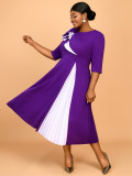 Summer Color Block Floral A-Line Cocktail Slim Waist Plus Size Party Dress