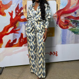 Spring Autumn African Print Long-Sleeved Shirt Trousers Two-Piece Set