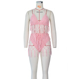 Women Sexy Crochet Beach Cover-up Knitting Swimsuit Two-Piece Set