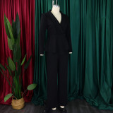Women Elegant Ruffle Top Wide Leg Pants Two-Piece Set