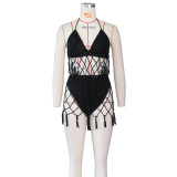 Women Sexy Crochet Beach Cover-up Knitting Swimsuit Two-Piece Set