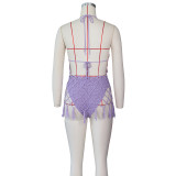Women Sexy Crochet Beach Cover-up Knitting Swimsuit Two-Piece Set