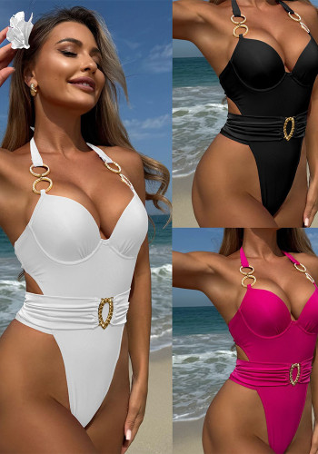 Women Solid Strapless One-Piece Swimwear