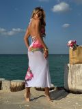 Women Printed Mesh Long Skirt Sexy Bikini Three-Piece