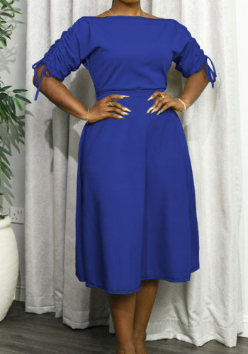 Plus Size Women Summer Two-Piece Set Boat Neck Drawstring Bat Sleeves Skirt Two-Piece Set