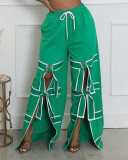 Women Solid Patchwork Lace-Up Casual Pants