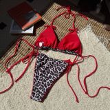 Women Sexy Lace Leopard Color Block Two Pieces Swimwear