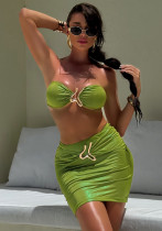 Women Strapless Lace-Up Metal Sexy Bikini Three-Piece Swimwear Women Strapless Lace-Up Metal Sexy Bikini Three-Piece Swimwear