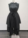 Plus Size African Women Casual Ruffle Edge Pleated Two-piece Set
