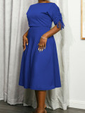 Plus Size Women Summer Two-Piece Set Boat Neck Drawstring Bat Sleeves Skirt Two-Piece Set