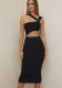 Women Spring One Shoulder Strapless Maxi Solid Party Dress
