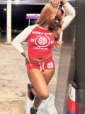 Women Letter Casual Sexy Street Print Top and Shorts Sports Two-Piece Set
