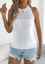 Women Spring and Summer Casual Solid Hollow Sleeveless Knitting Shirt Holidays Top