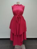 Plus Size African Women Casual Ruffle Edge Pleated Two-piece Set