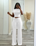 Women Summer Solid Stretch Knot Top and Wide Leg Pants Two-Piece Set