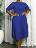 Plus Size Women Summer Two-Piece Set Boat Neck Drawstring Bat Sleeves Skirt Two-Piece Set