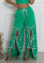 Women Solid Patchwork Lace-Up Casual Pants