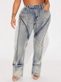 Women Spring Sexy Stretch Washed Zipper Denim Pants