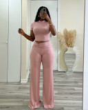Women Summer Solid Stretch Knot Top and Wide Leg Pants Two-Piece Set