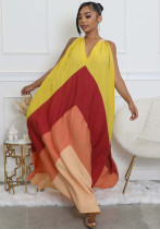 Women Summer V-Neck Long Contrast Sleeveless Holidays Dress Women Summer V-Neck Long Contrast Sleeveless Holidays Dress