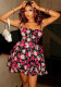 Women Printed Pleated Halter Neck Off Shoulder Wrap Mini Dress