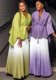 Women African Pleated Irregular Lace Top and Gradient Skirt Two-piece Set