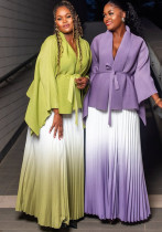 Women African Pleated Irregular Lace Top and Gradient Skirt Two-piece Set