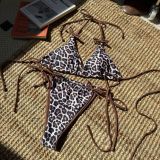 Women Sexy Lace Leopard Color Block Two Pieces Swimwear