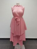 Plus Size African Women Casual Ruffle Edge Pleated Two-piece Set