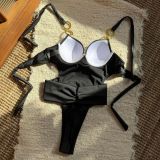 Women Solid Strapless One-Piece Swimwear