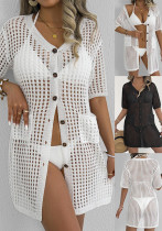 Women's Sexy Cutout Beach Cover-Up Pocket Holidays Button Cardigan