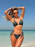 Women Zebra Print Metal Sexy Strapless Two Pieces Swimwear