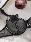 Shiny Beaded Butterfly Embroidered Sheer Mesh Steel Ring 2-Piece Lingerie
