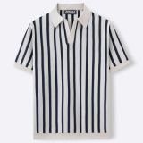 Men's Summer Turndown Collar Chic Striped Knitting polo Shirt Short Sleeve Tops