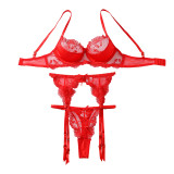 Summer Sheer Mesh Garter Steel Ring 3-Piece Lingerie Set