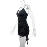 Women's strap Sexy Fashion Lace Up Pleated Short Dresses