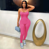 Summer Women Outdoor Wear Comfortable Ribbed Suspenders Low Back Butt Lift Tight Fitting Jumpsuit