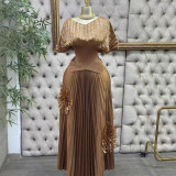 Women Bat Sleeves Pleated Top and Pleated Skirt Two-piece Set