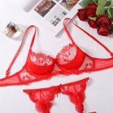 Summer Sheer Mesh Garter Steel Ring 3-Piece Lingerie Set