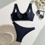 Women Solid Sexy Hollow Tethered Swimwear Two Pieces