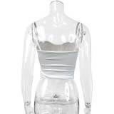 Summer Women's Sexy Slim Low Back Strap Crop Ruffled Top
